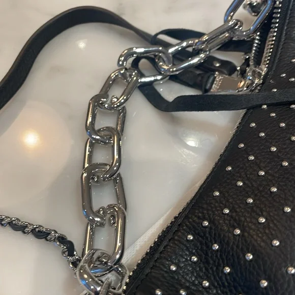 Aimee Kestenberg Black Studded Chain-Accent Shoulder Bag - Picture 3 of 14